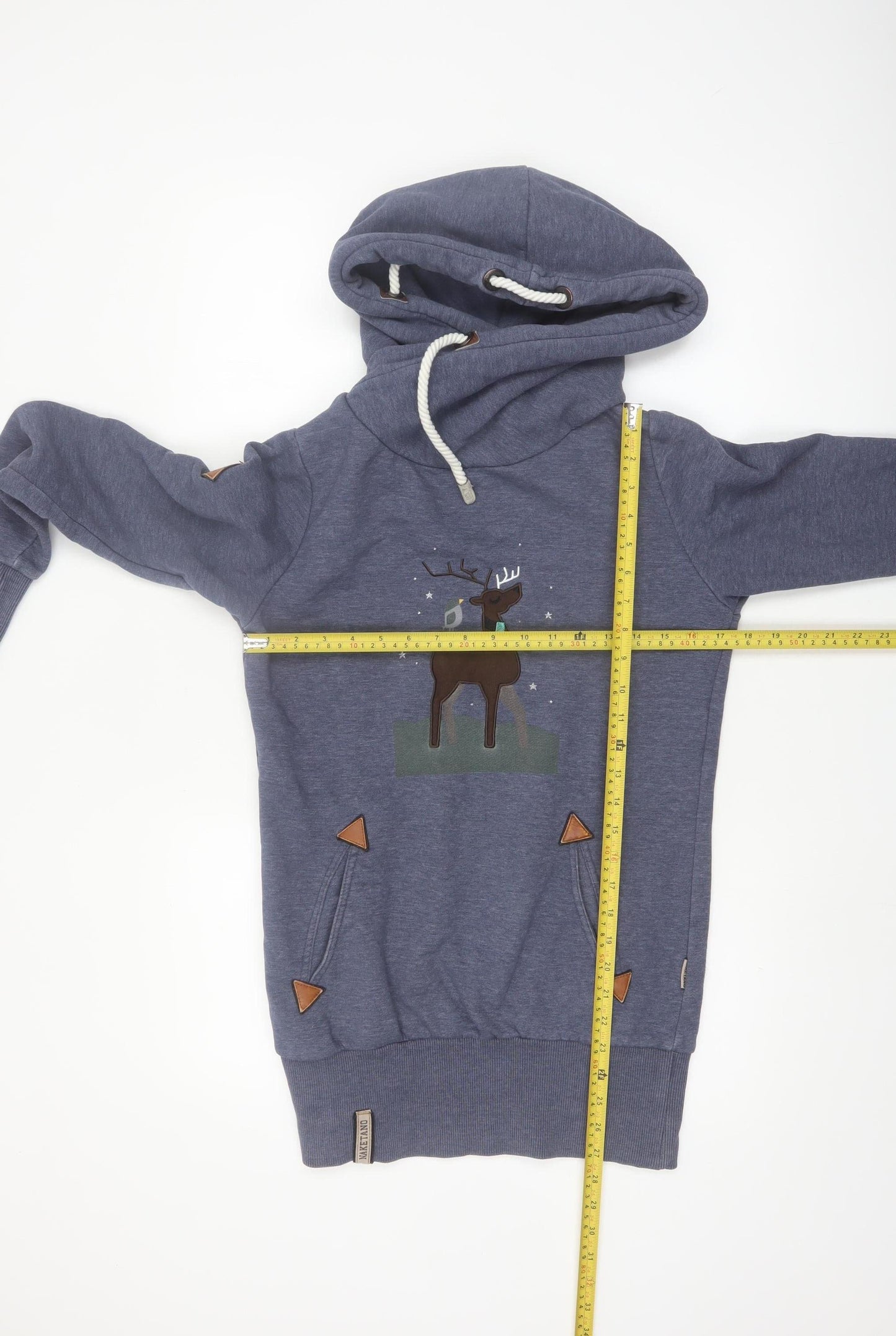 Naketano Women's Blue Pullover Hoodie Size S Deer Print Cotton Blend