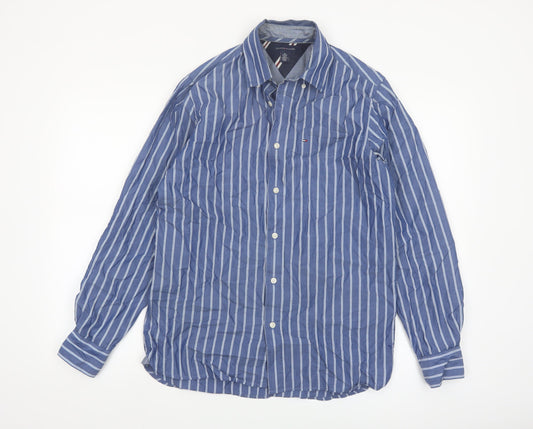 Tommy Hilfiger Men's Blue Striped Cotton Button-Up Shirt XS