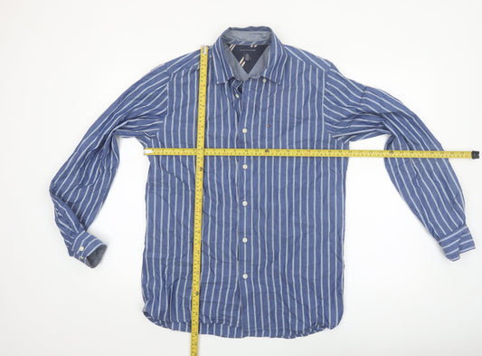 Tommy Hilfiger Men's Blue Striped Cotton Button-Up Shirt XS