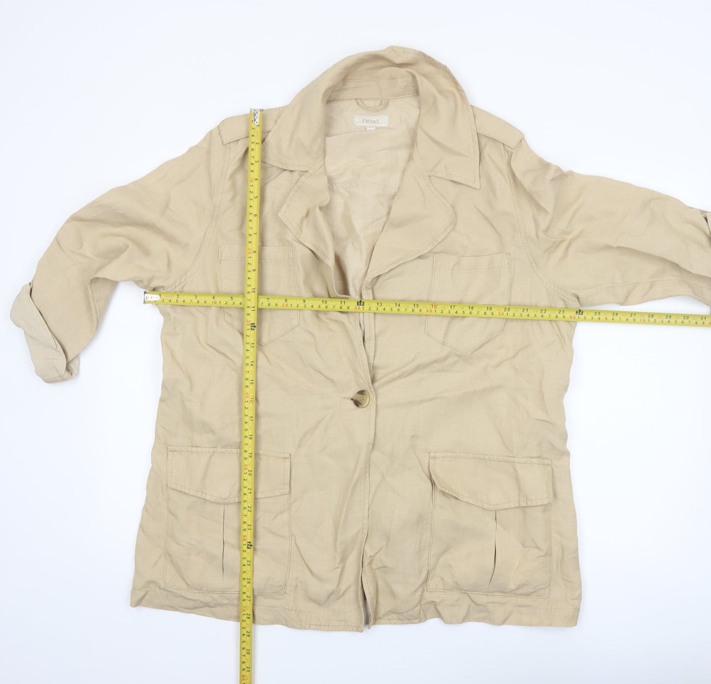 Next Women Beige Linen Blend Mid-Length Jacket Size 18