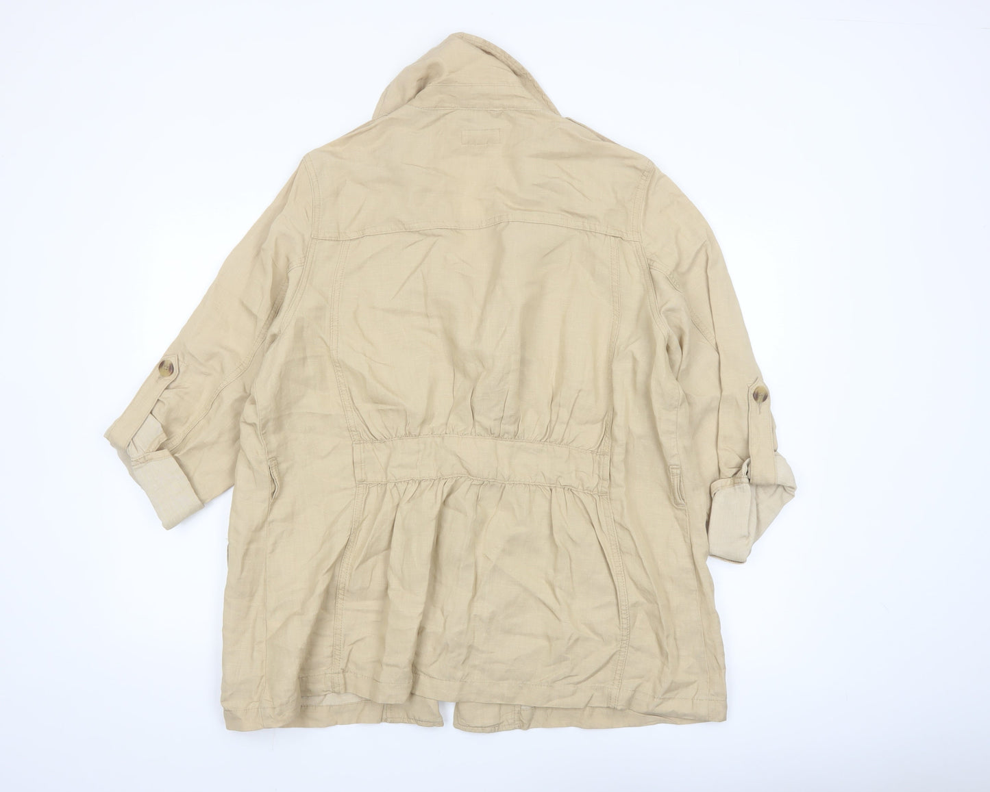Next Women Beige Linen Blend Mid-Length Jacket Size 18