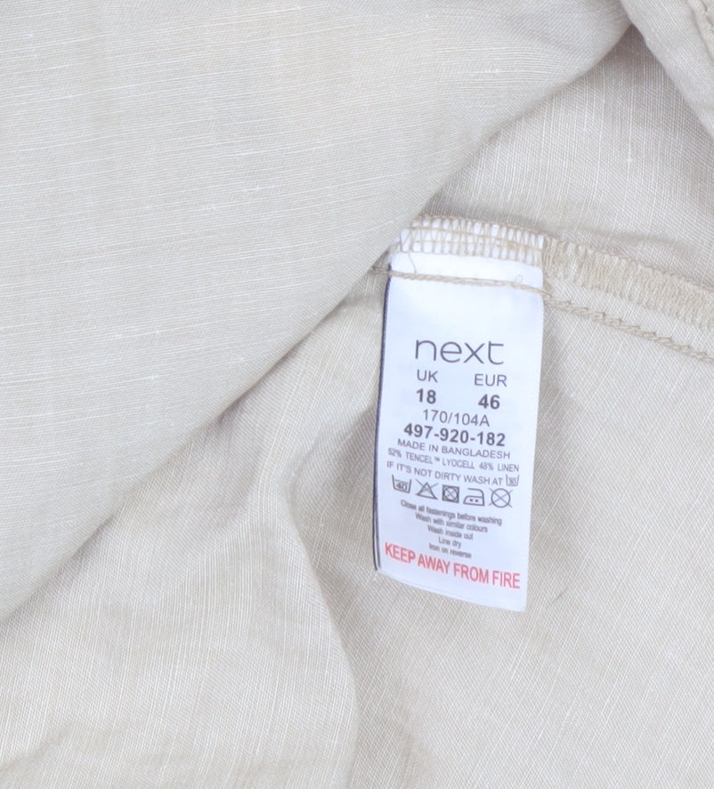 Next Women Beige Linen Blend Mid-Length Jacket Size 18
