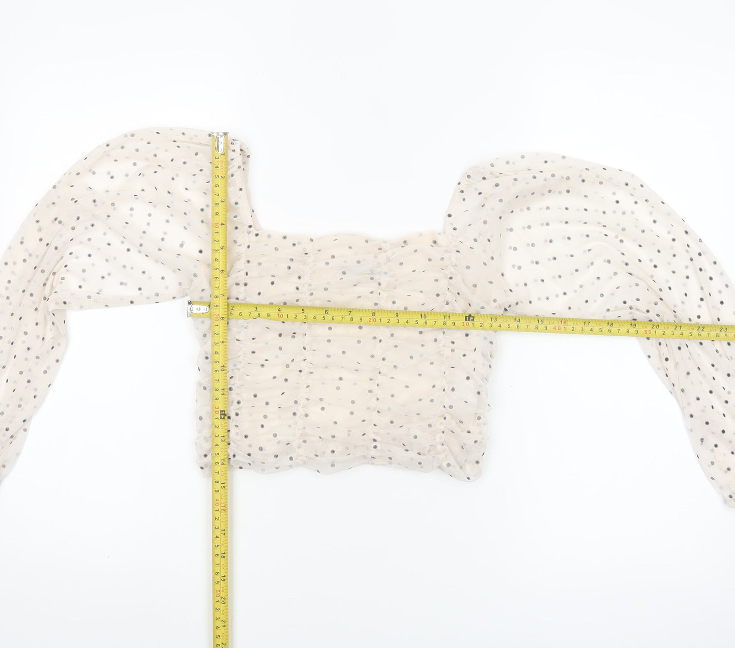 Bershka Womens Ivory Polka Dot Cropped Sheer Blouse Size 12
