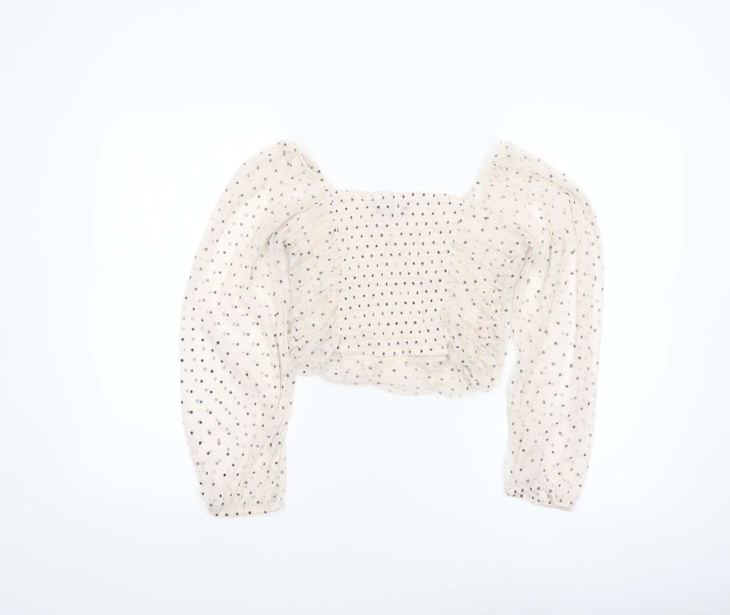 Bershka Womens Ivory Polka Dot Cropped Sheer Blouse Size 12