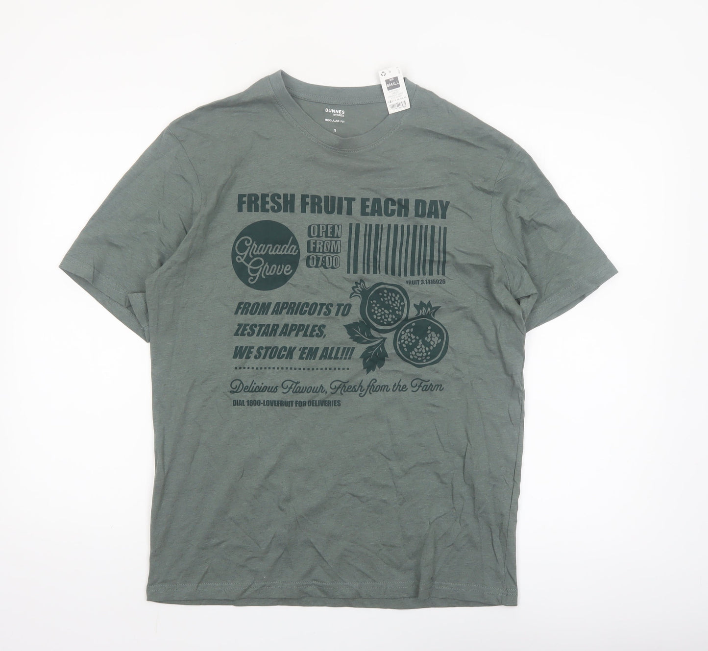 Dunnes Stores Men's Green Graphic Print Regular Fit T-Shirt Size S