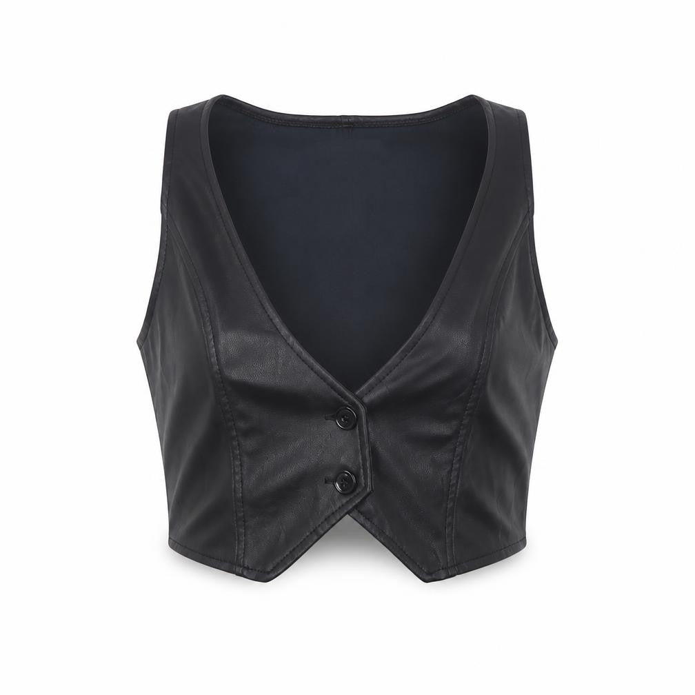 PrettyLittleThing Women's Black Faux Leather Cropped Vest Top UK 6
