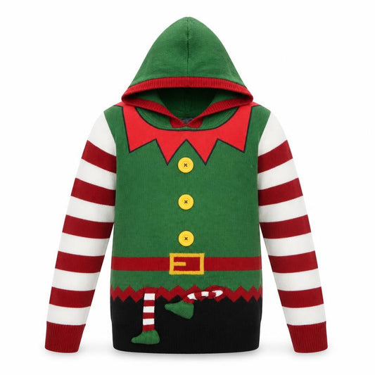 Next Boys Green Elf Hooded Christmas Jumper 10 Years Acrylic Knit