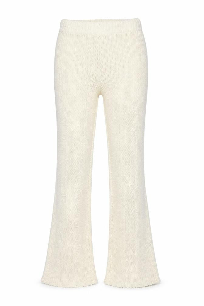 PRETTYLITTLETHING Women's Ivory Knitted Flared Trousers Size S