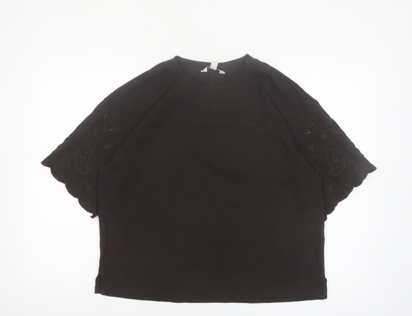 Marks and Spencer Women’s Black Embroidered Cotton T-Shirt Size 12