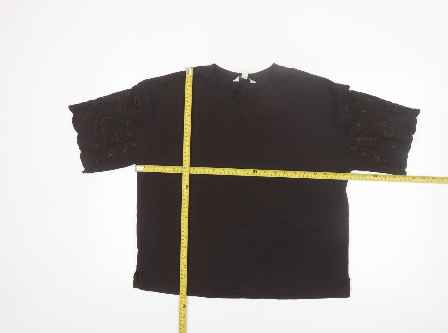 Marks and Spencer Women’s Black Embroidered Cotton T-Shirt Size 12