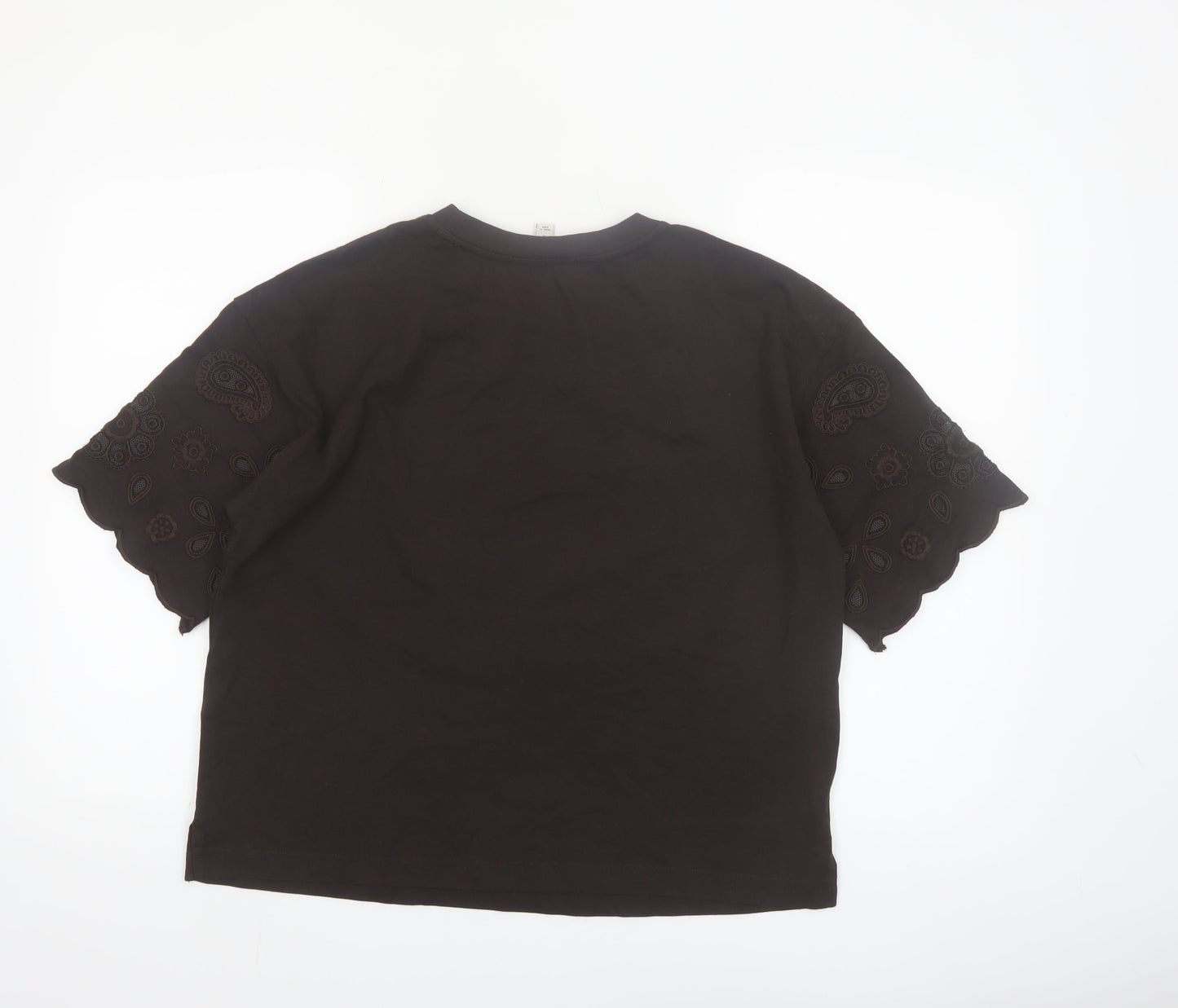 Marks and Spencer Women’s Black Embroidered Cotton T-Shirt Size 12