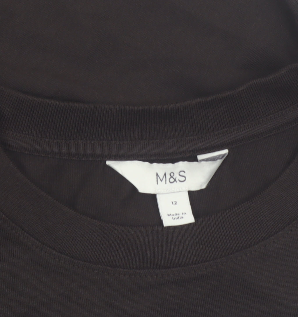 Marks and Spencer Women’s Black Embroidered Cotton T-Shirt Size 12