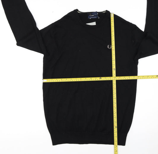 Fred Perry Men's Black Merino Wool Crew Neck Jumper L