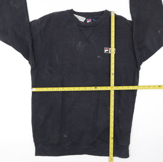 Fila Men's Black Logo Pullover Sweatshirt L Regular Fit Crew Neck