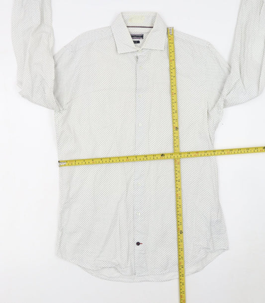 Tommy Hilfiger Men's White Slim Fit Polka Dot Long Sleeve Shirt 15.5