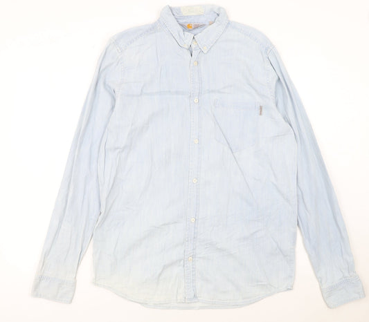 Carhartt Men's Blue Cotton Button-Up Long Sleeve Shirt M