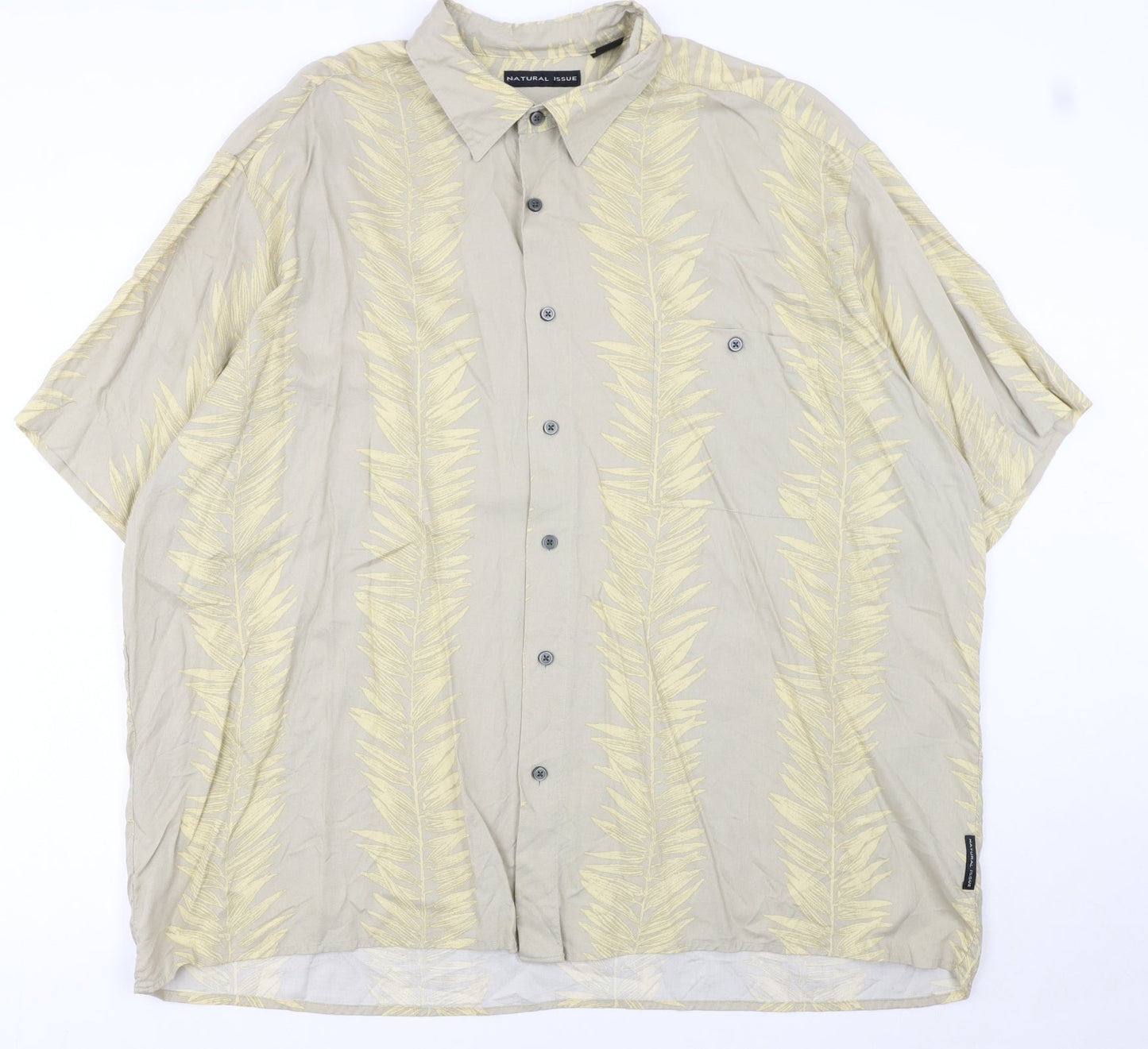 Natural Issue Men’s Beige Tropical Viscose 2XL Short Sleeve Button-Up Shirt