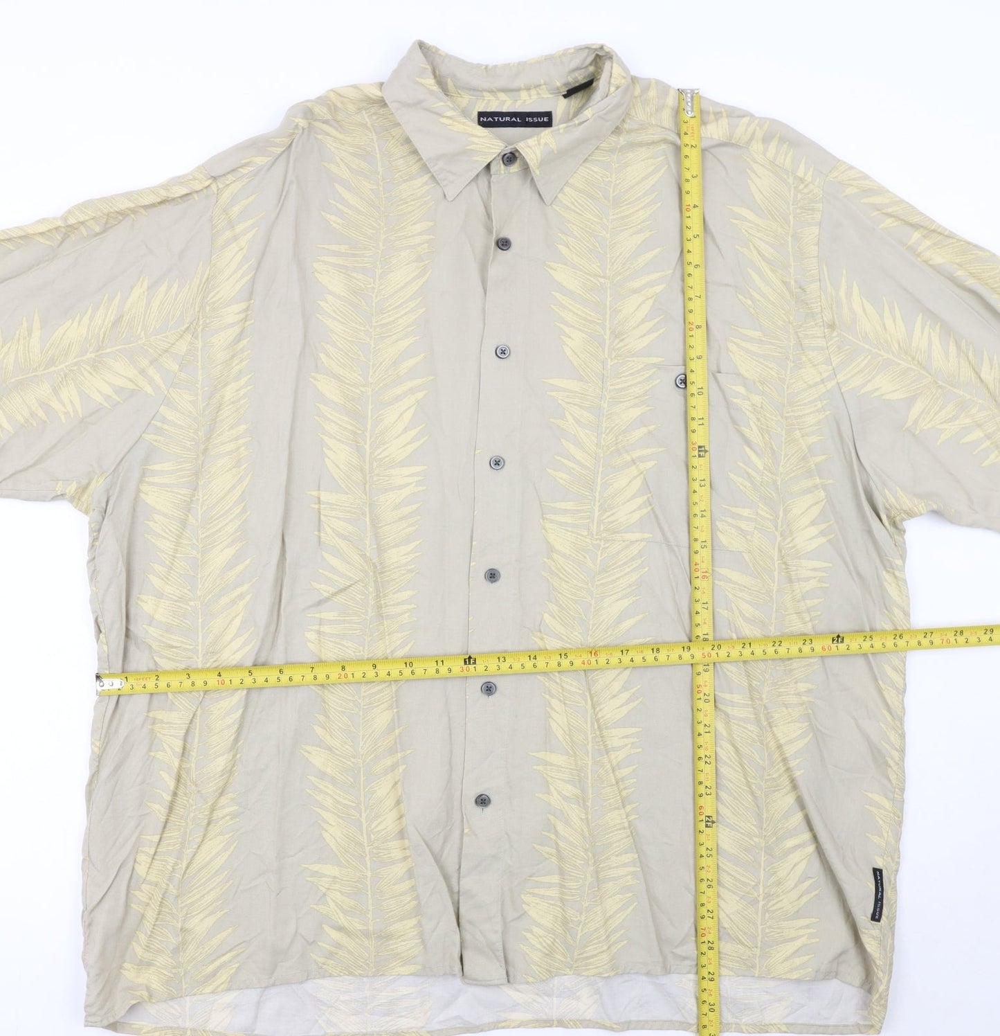 Natural Issue Men’s Beige Tropical Viscose 2XL Short Sleeve Button-Up Shirt