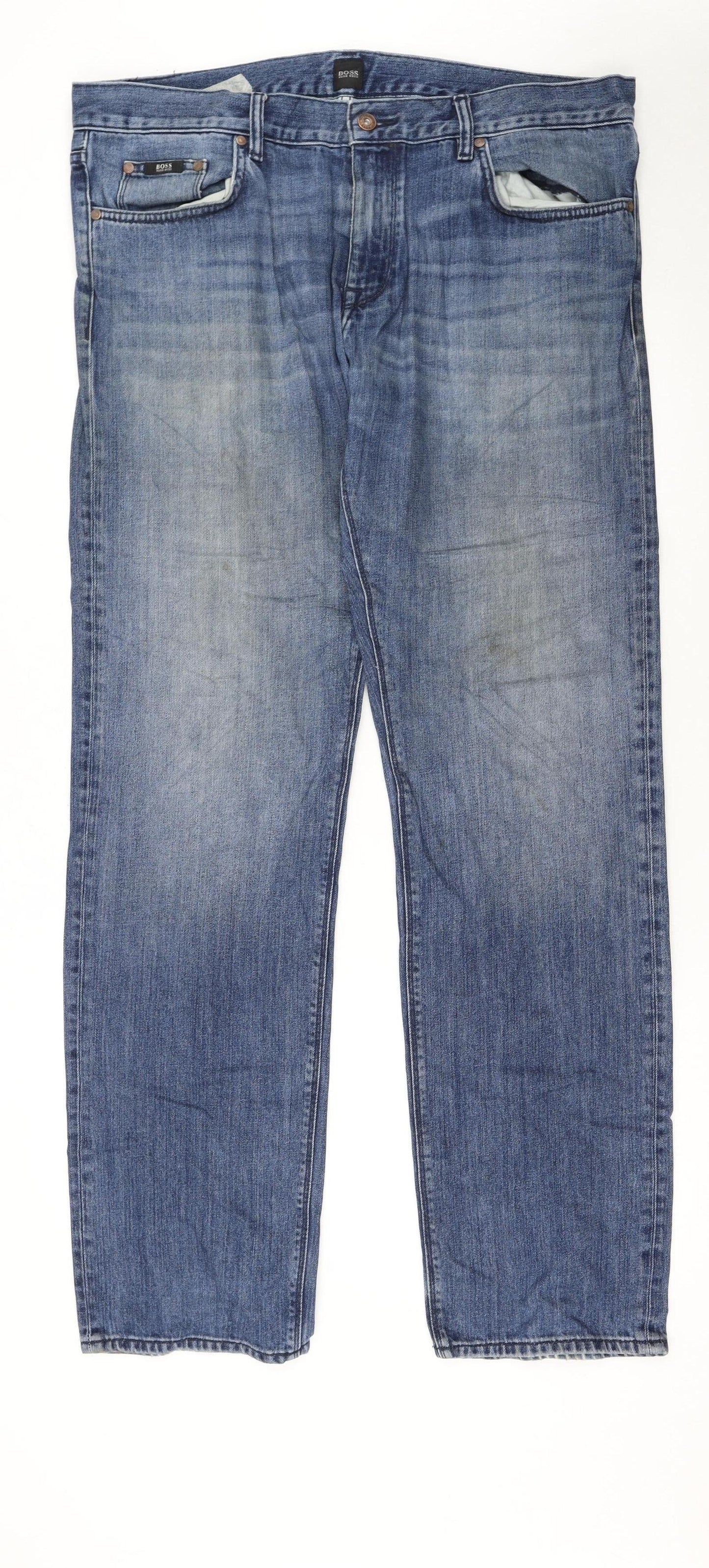 Hugo Boss Men's Blue Straight Denim Jeans 38x34 Classic Fit
