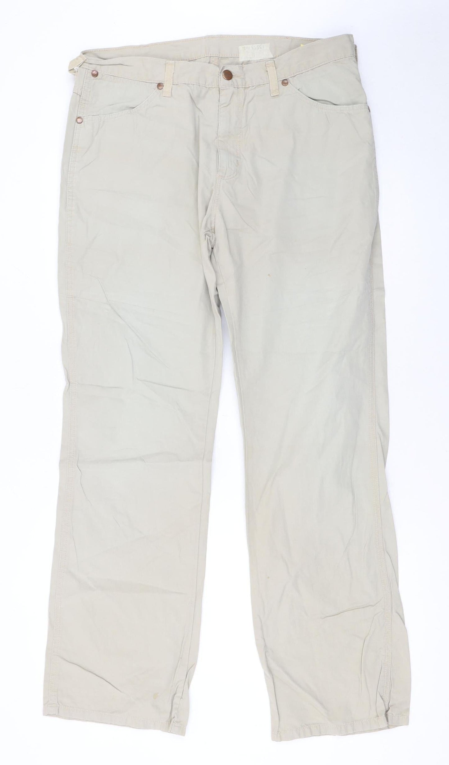 Wrangler Men’s Beige Alaska Chino Trousers W36 L32 Cotton Straight Fit