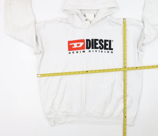 Diesel Mens White XXL Pullover Hoodie Cotton Graphic Logo