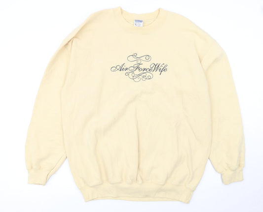 Gildan Women Beige Air Force Wife Pullover Sweatshirt L Heavyweight