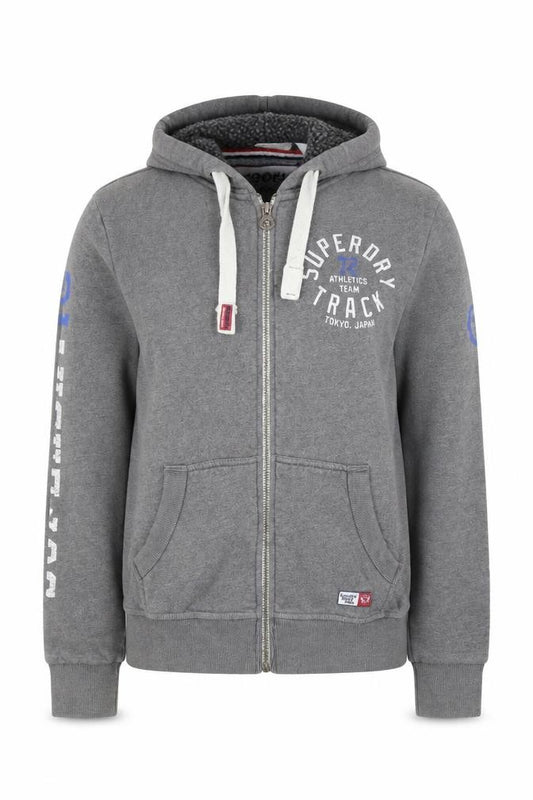 Superdry Women Grey Full Zip Hoodie Size L Track Graphic