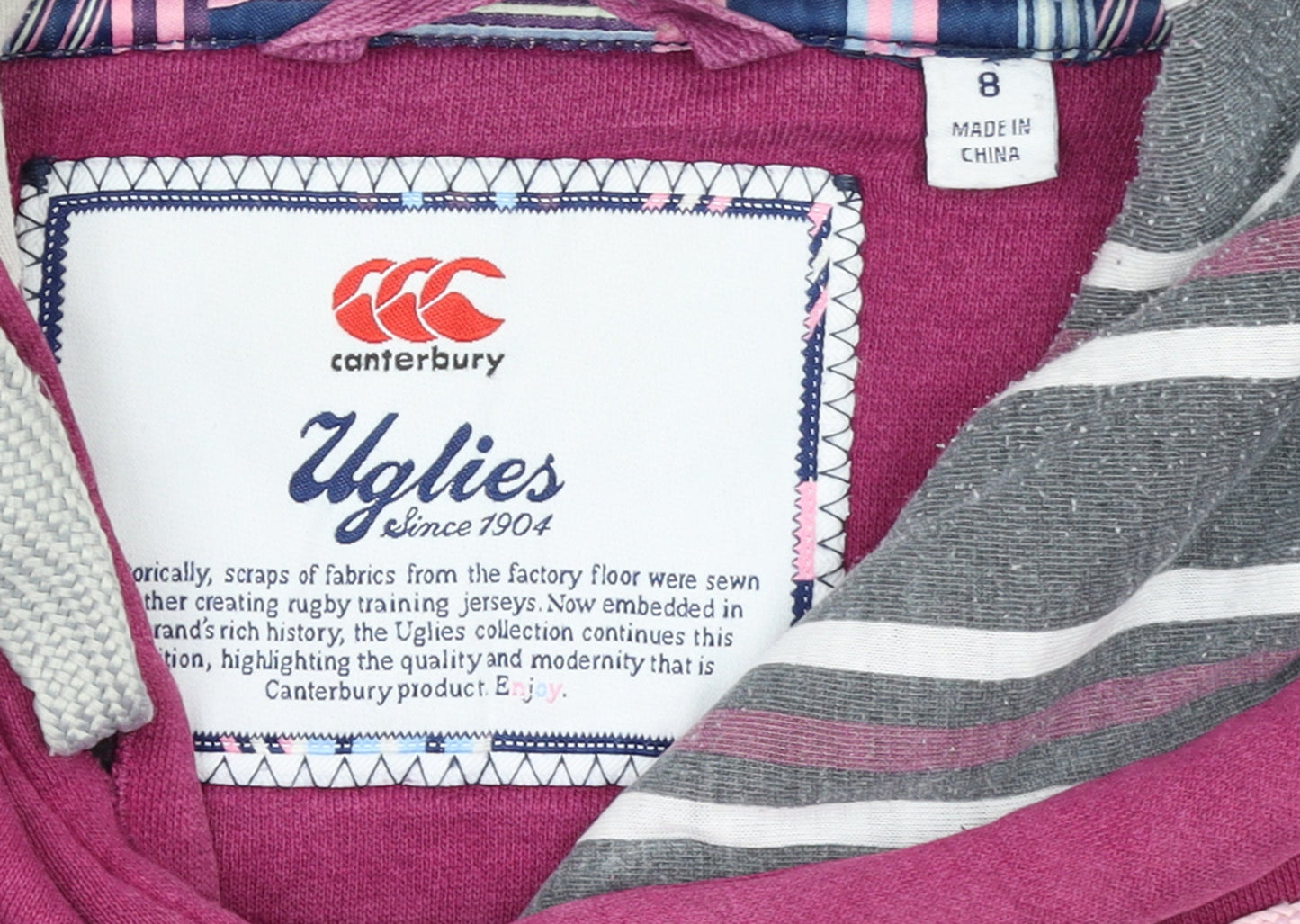 Canterbury Womens Pink Pullover Hoodie Size 8 Cotton Logo Lined