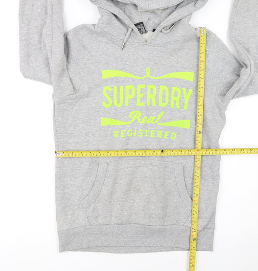 Superdry Womens Grey Hoodie UK 14 Pullover Logo Front Pocket