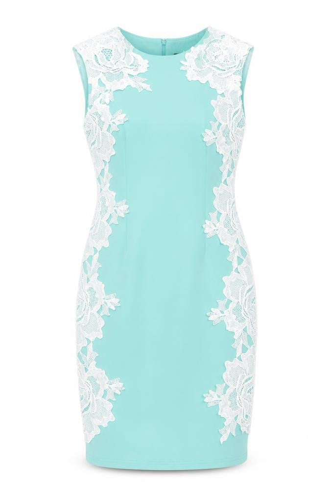 AX Paris Women Blue Lace Bodycon Dress Size 12 Sleeveless Knee Length
