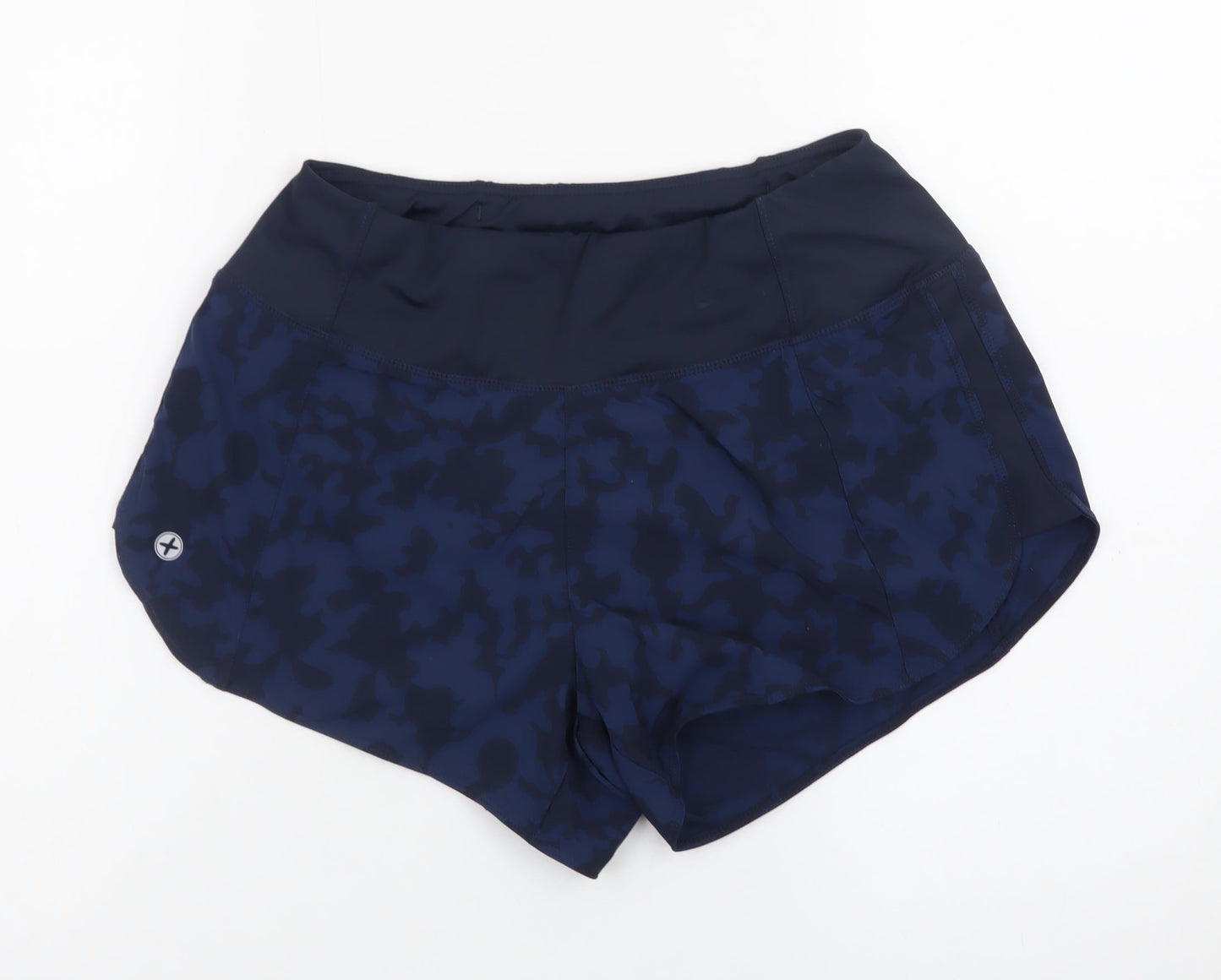Gym+Coffee Women Blue Camo Running Shorts S Activewear
