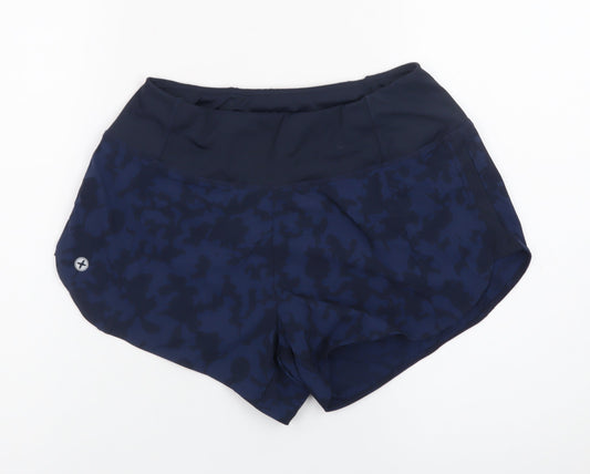 Gym+Coffee Women Blue Camo Running Shorts S Activewear