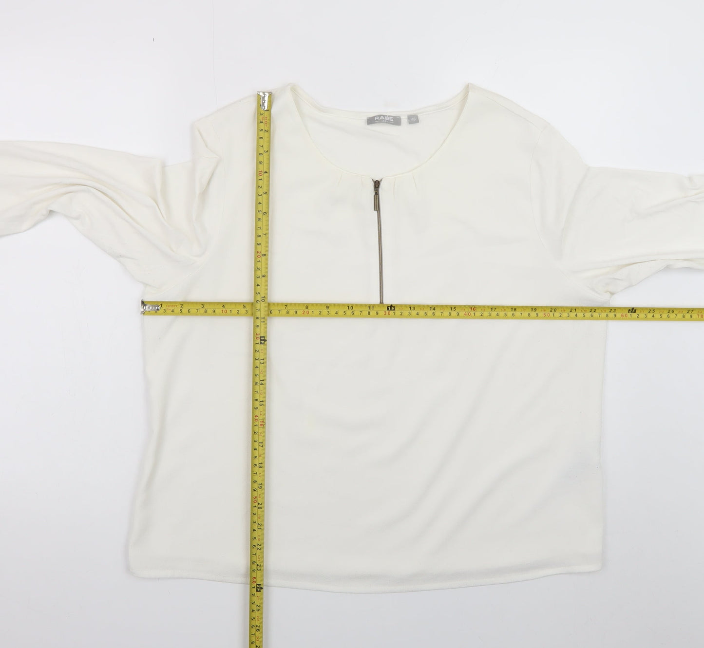 Rabe Women's Ivory 3/4 Sleeve Zip Neck Blouse Size 18