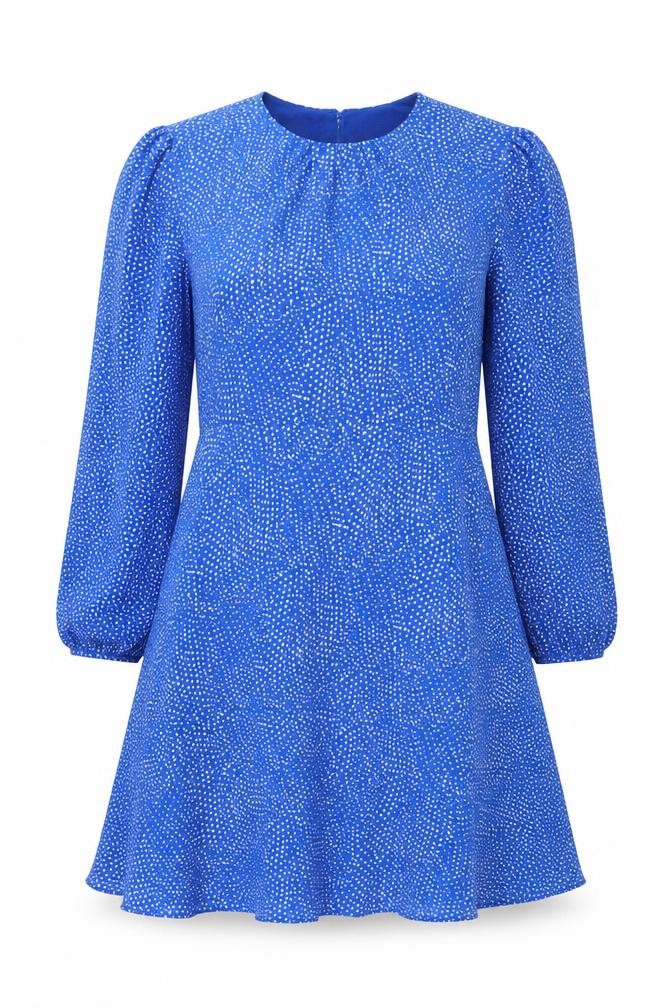 Rowen Avenue Women Blue Polka Dot A-Line Dress M Long Sleeve