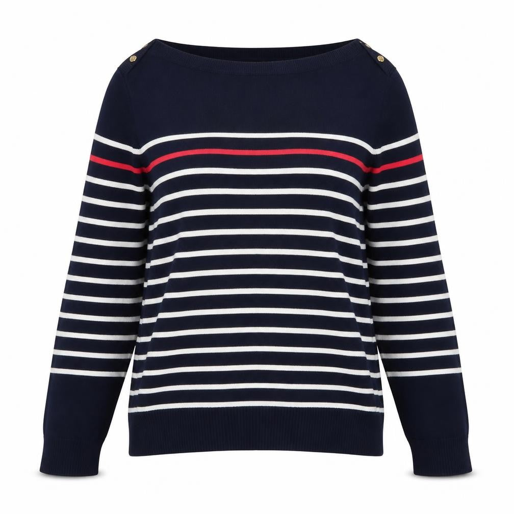 Catherine Malandrino Women Navy Stripe Boat Neck Cotton Jumper UK L