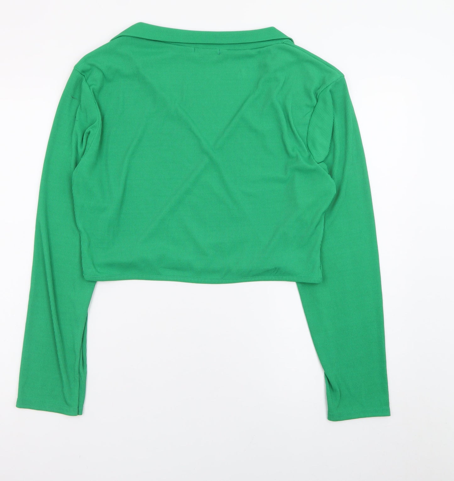 PrettyLittleThing Women’s Green Cropped Long Sleeve V-Neck Blouse Size 22