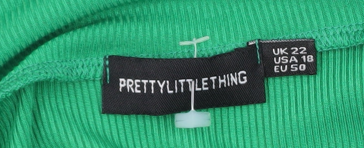 PrettyLittleThing Women’s Green Cropped Long Sleeve V-Neck Blouse Size 22