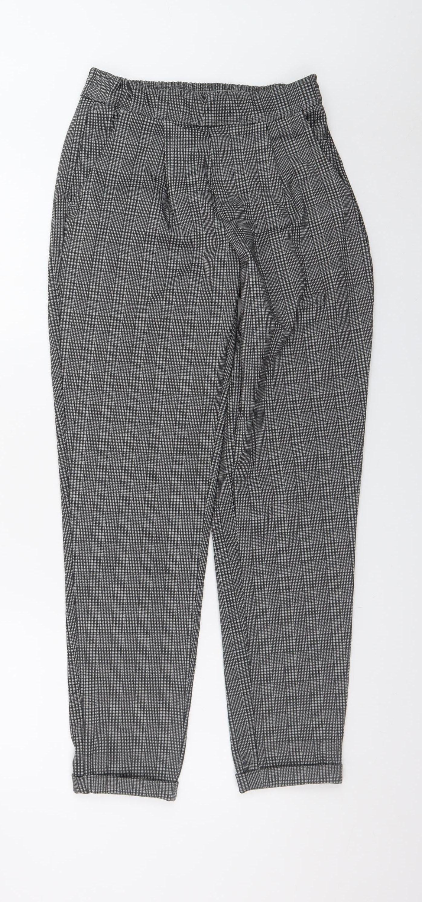 Jacqueline de Yong Women's Grey Check Tapered Trousers Size S