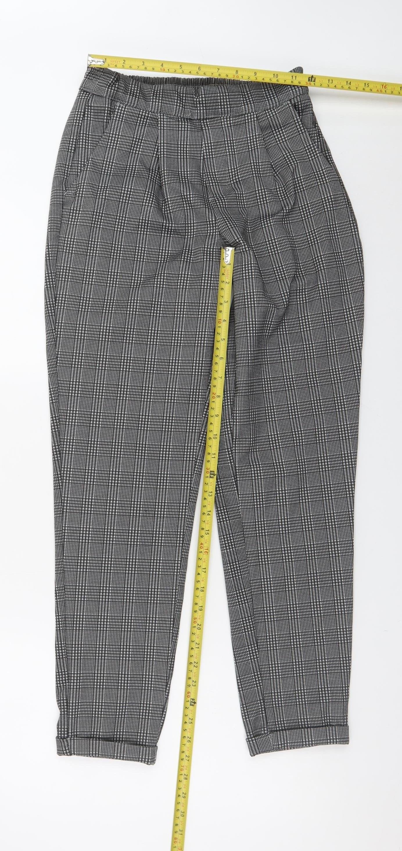 Jacqueline de Yong Women's Grey Check Tapered Trousers Size S
