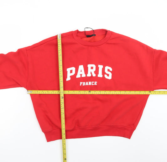 ONLY Women Red Paris France Pullover Sweatshirt Size L