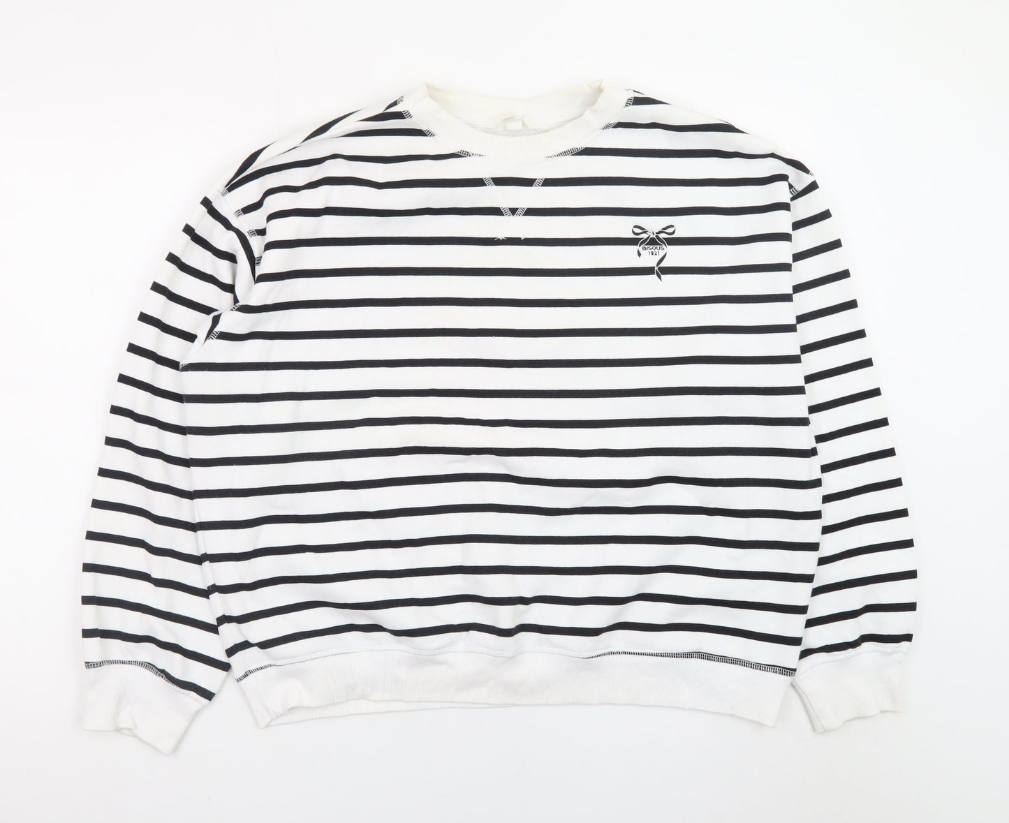 H&M Women’s Black White Striped Cotton Blend Pullover Sweatshirt Size L