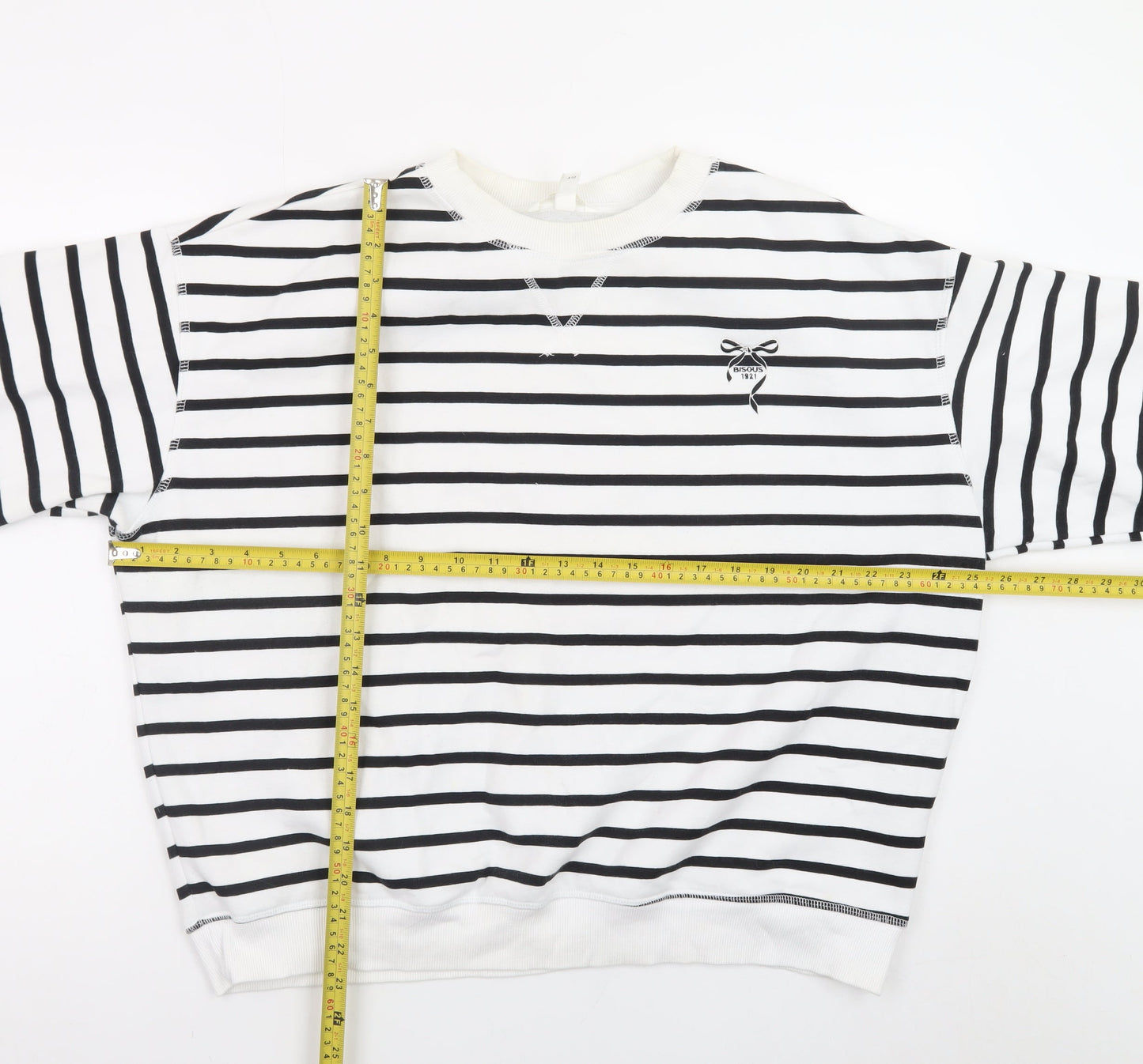 H&M Women’s Black White Striped Cotton Blend Pullover Sweatshirt Size L