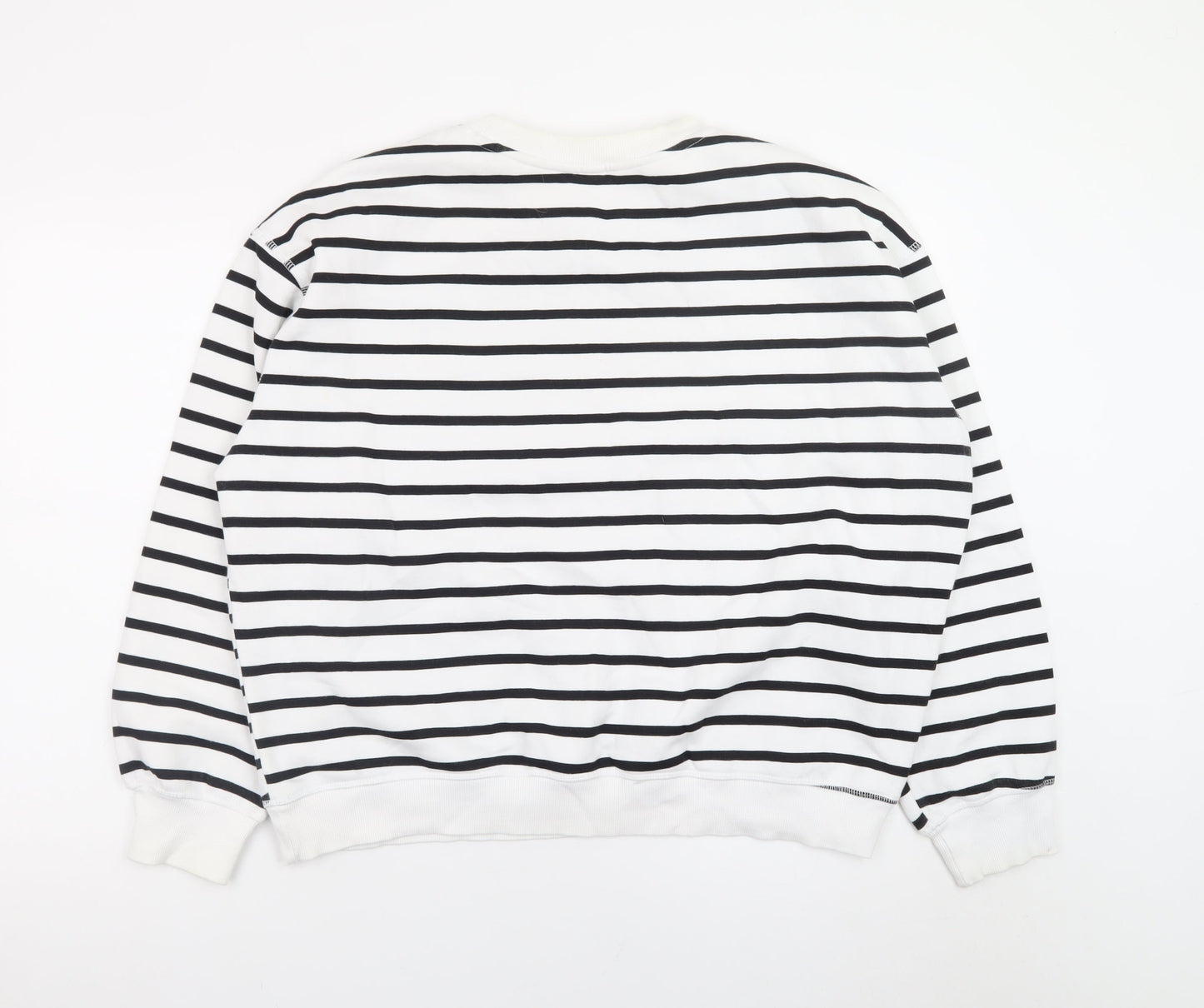 H&M Women’s Black White Striped Cotton Blend Pullover Sweatshirt Size L