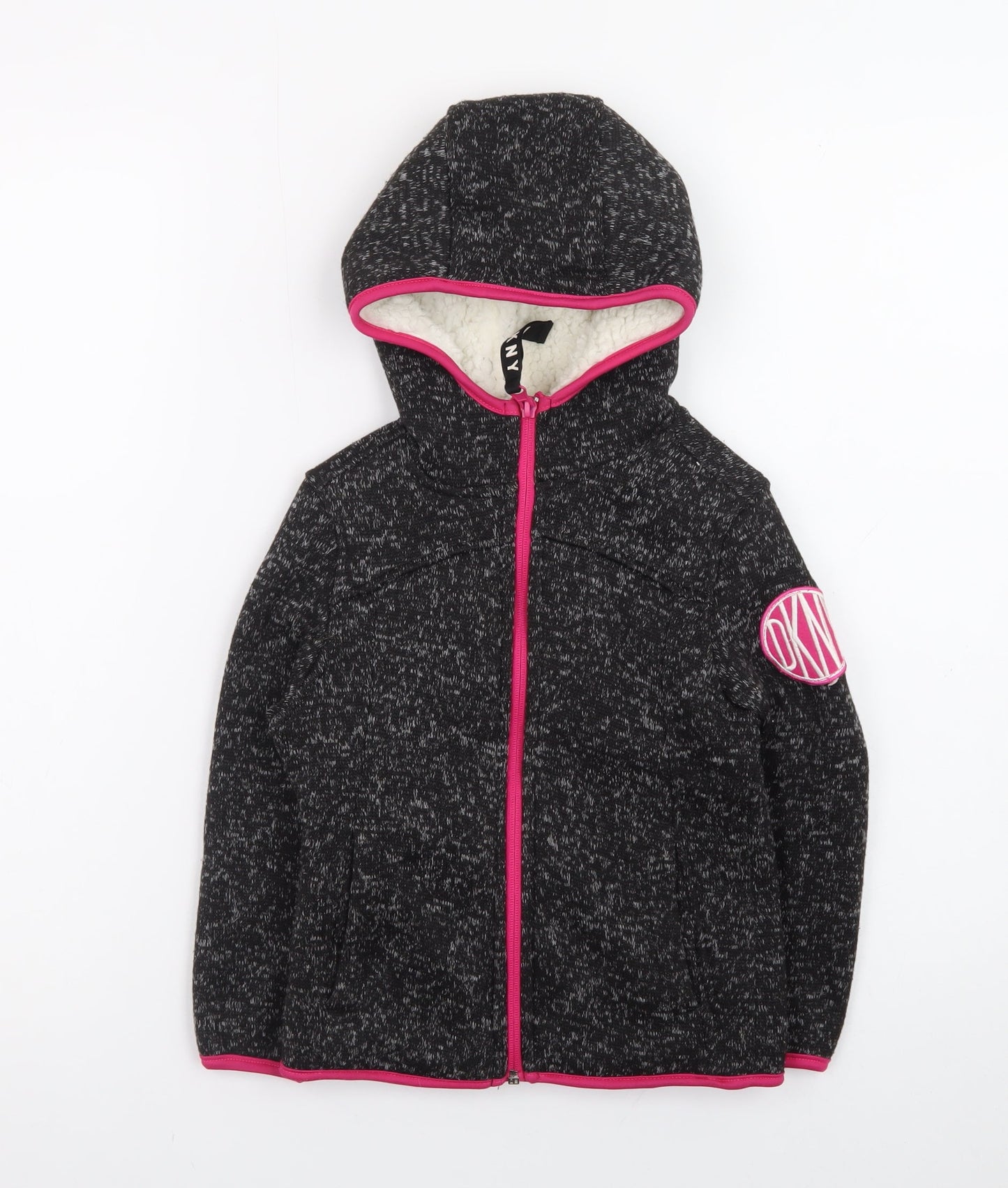 DKNY Girls Black Full Zip Hoodie 5-6 Years Fleece Lined Casual Sweatshirt