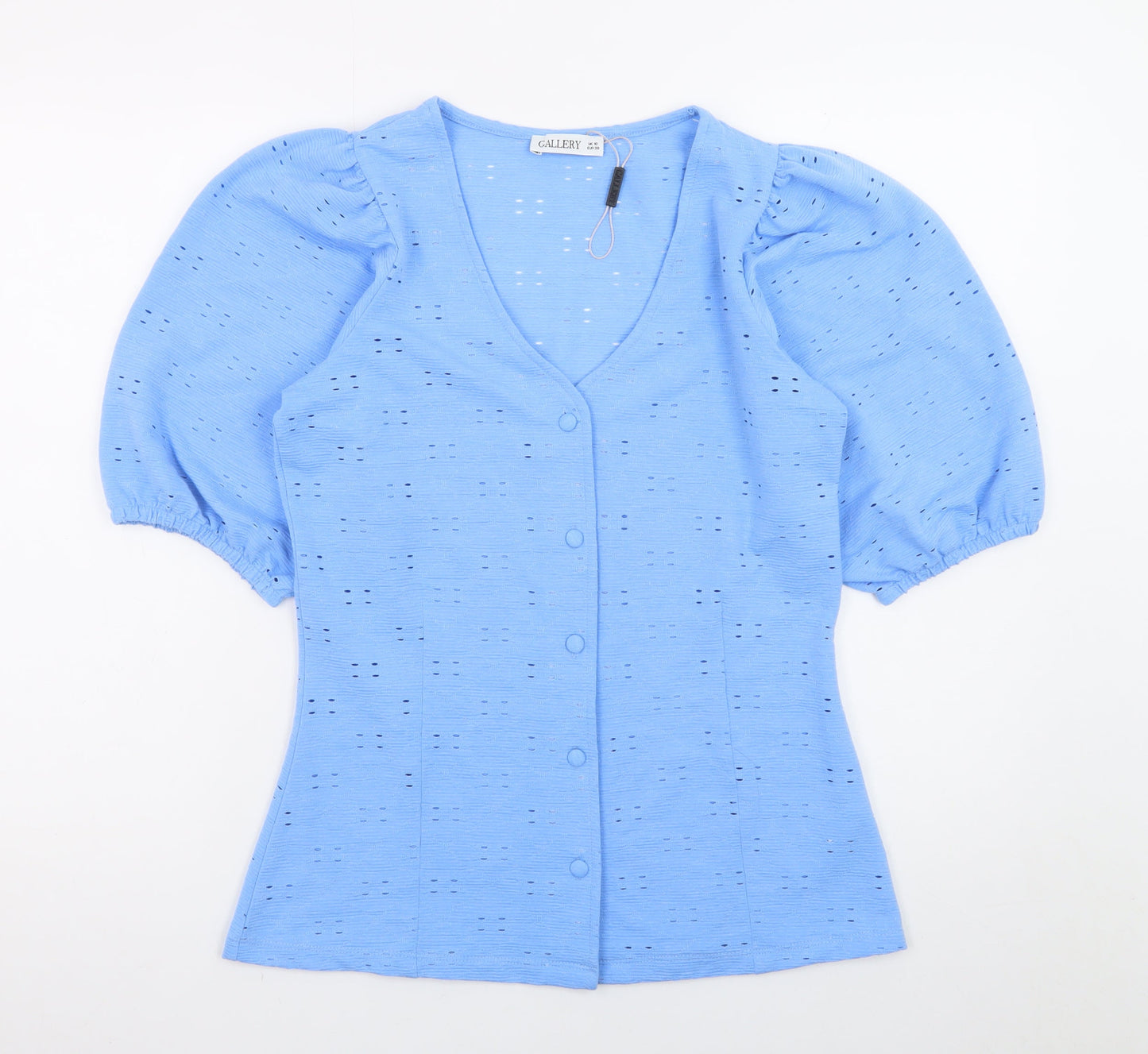 Gallery Women Blue Button-Up Puff Sleeve Blouse UK 10