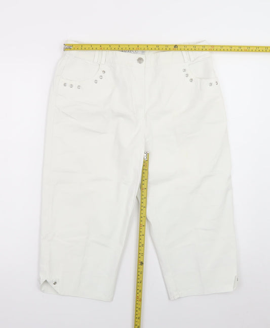 Emreco Women's White Capri Jeans UK 12 Regular Stretch Denim