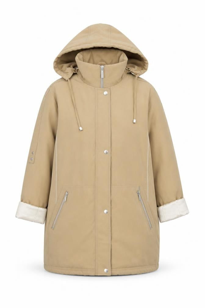 Balmoral Collection Women Beige Hooded Parka Coat Size 12 Polyester