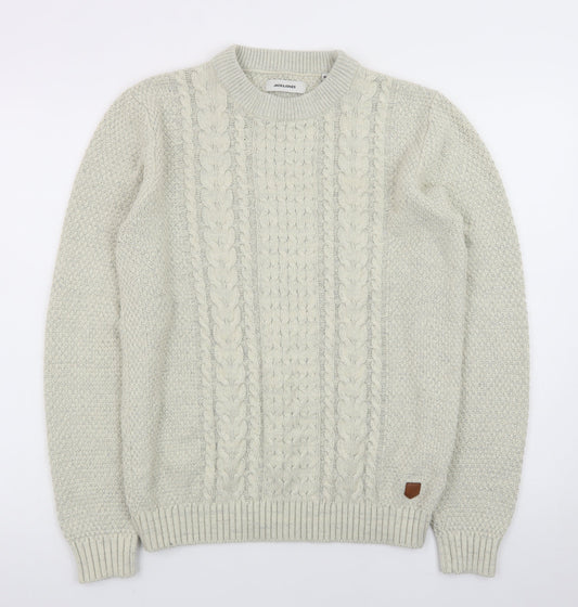 Jack & Jones Women Beige Cable-Knit Crew Neck Jumper M