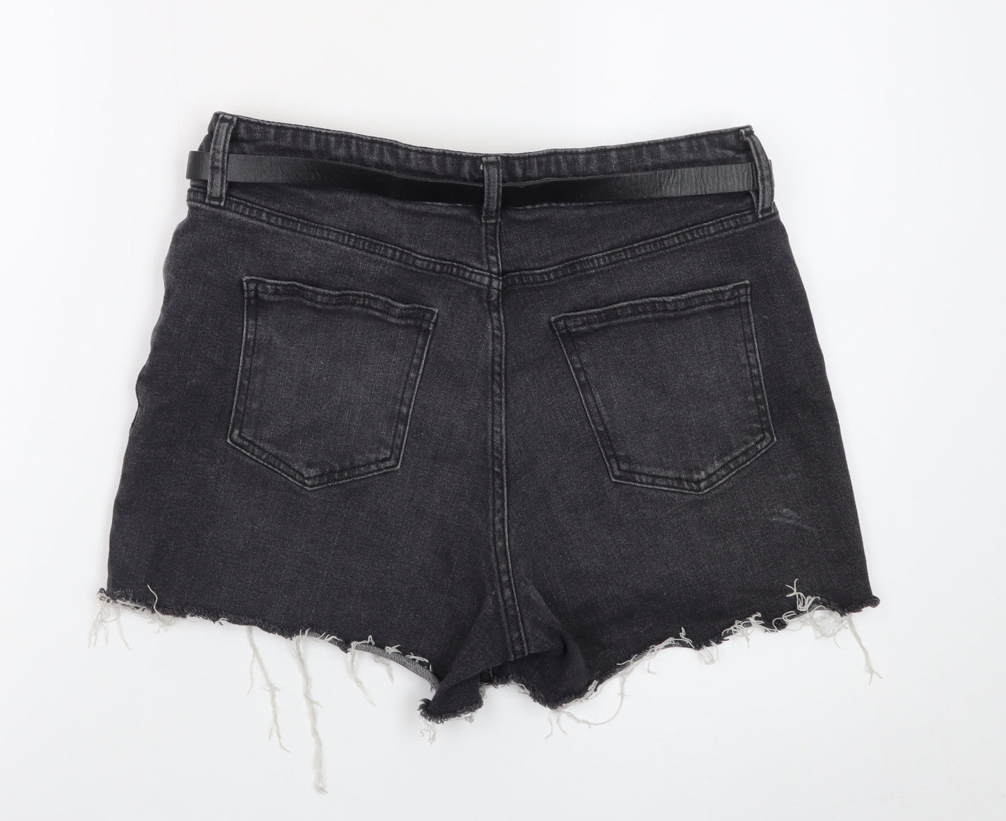F&F Women Black Denim Cut-Off Shorts Size 12 High Rise Raw Hem