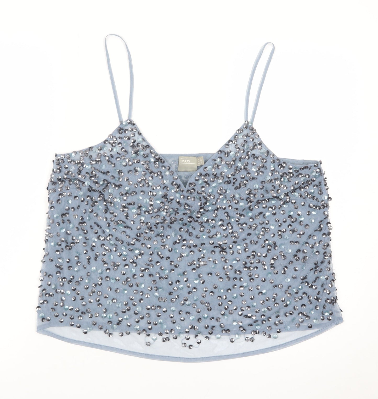 ASOS Women Blue Beaded Sequin Camisole Tank Top Size 16